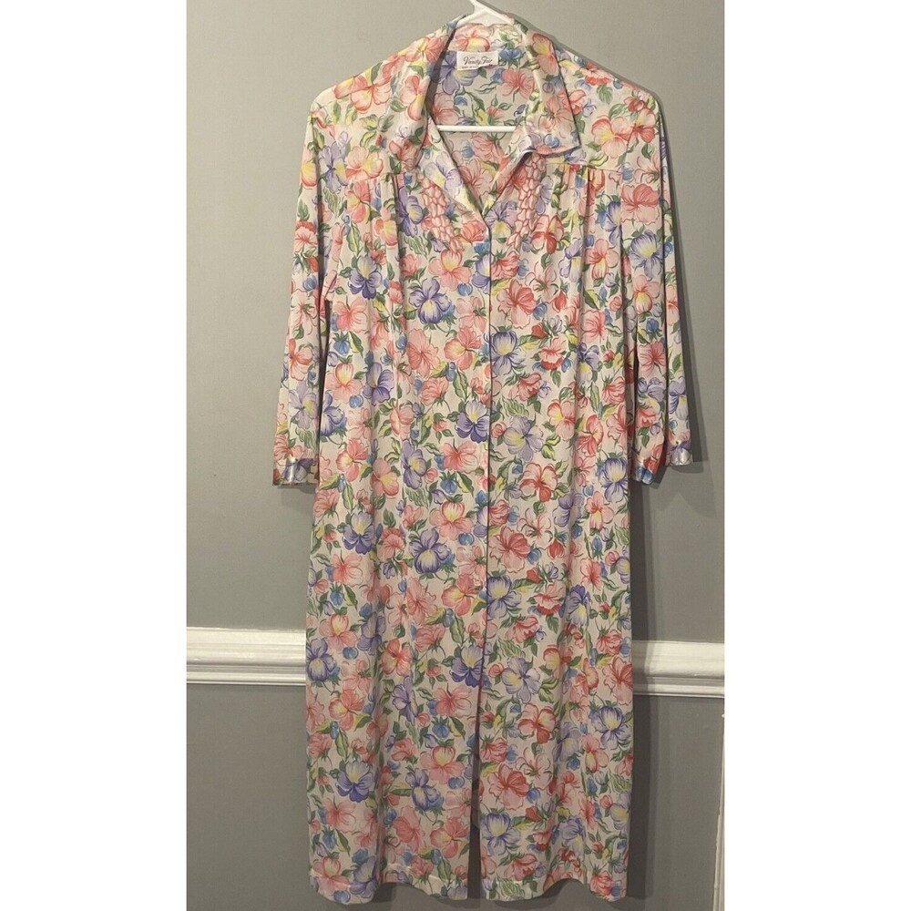 Vintage Vanity Fair Retro Boudoir Tricolor Sheer Floral House Dress Robe